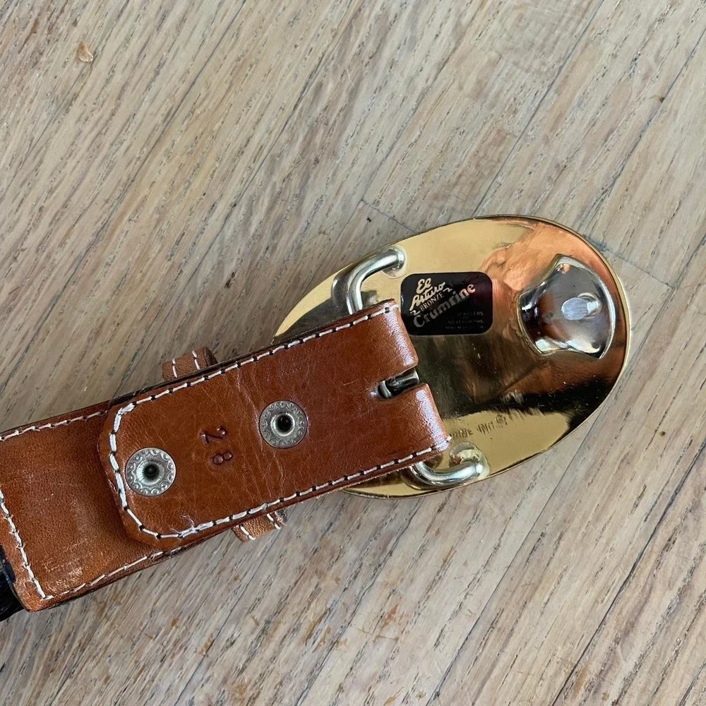Vintage Crumrine Braided Belt Initial N Gold Tone Bronze Western Womens Size 28‎